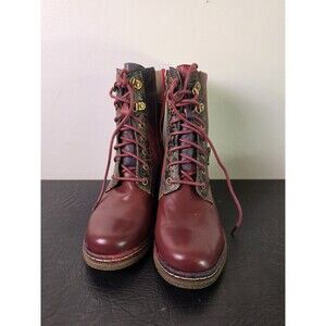 L'Artiste by Spring Step Marty Boots Bordeaux Red Leather Floral Ankle Size...